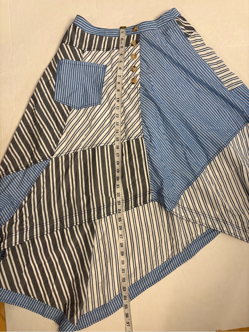 ANTHROPOLOGIE PILCRO I Skirt Reworked Asymmetrical Midi Blue White Size Medium - Picture 9 of 15